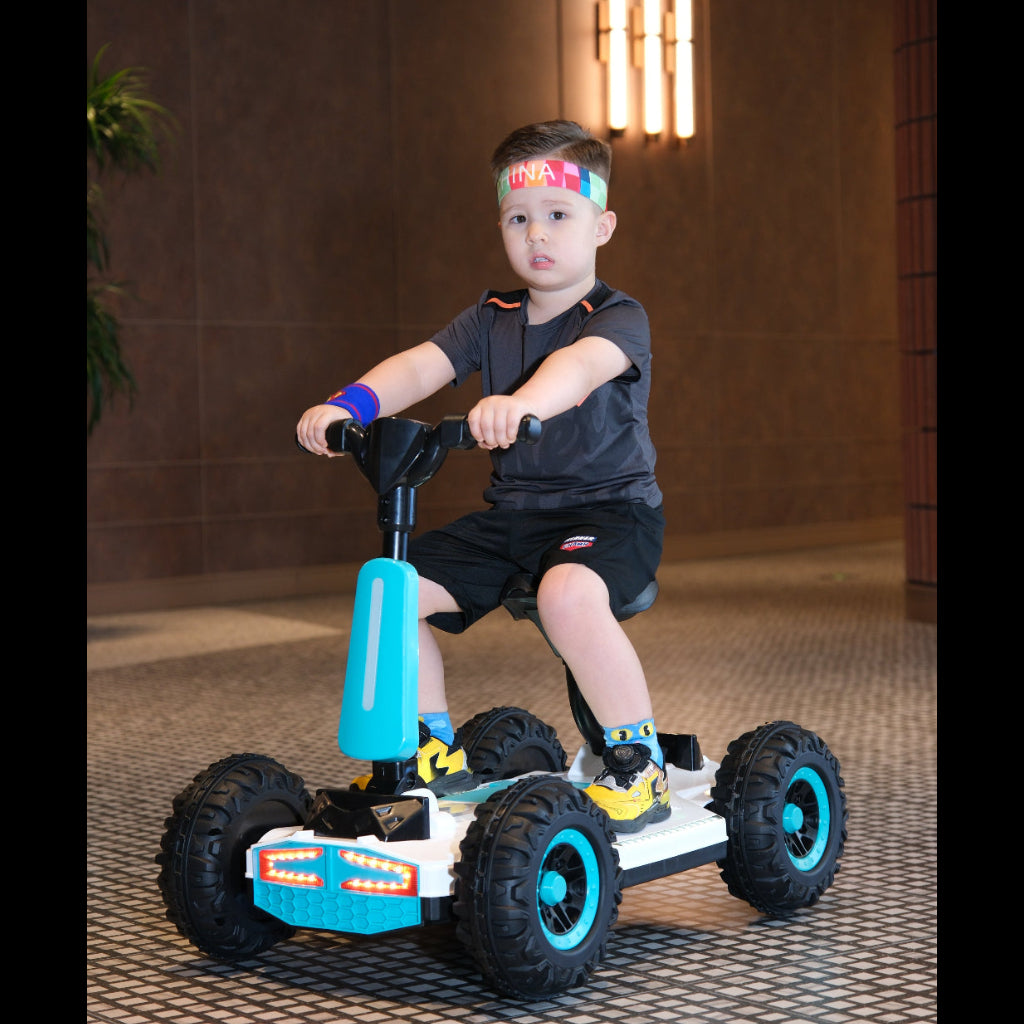 Kids 4-Wheel Electric Ride-On Car with 360° Spin | 4WD Patrol car with Seat, LED Lights, Bluetooth Music & Remote Control - Ages 3-8